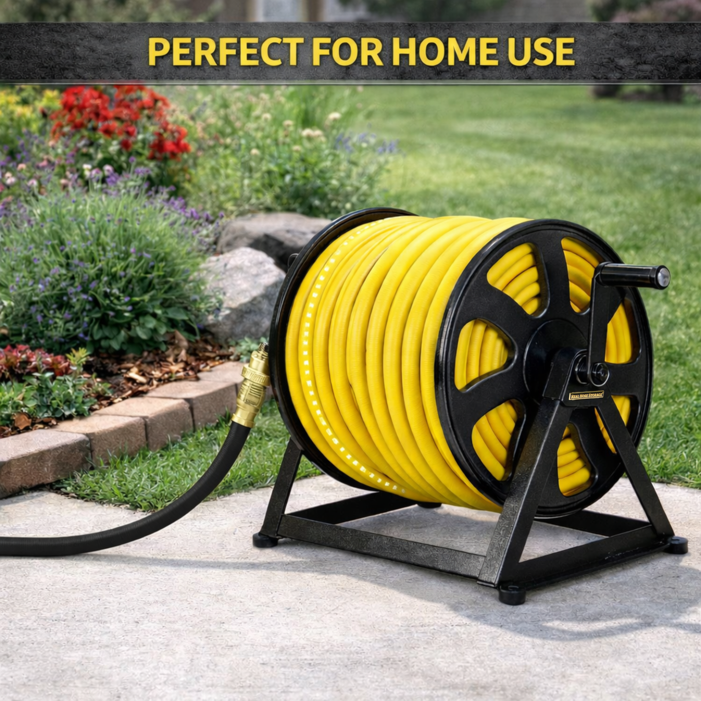 Heavy-duty hose reel mount with wall and floor mounting options for 200 ft garden hose