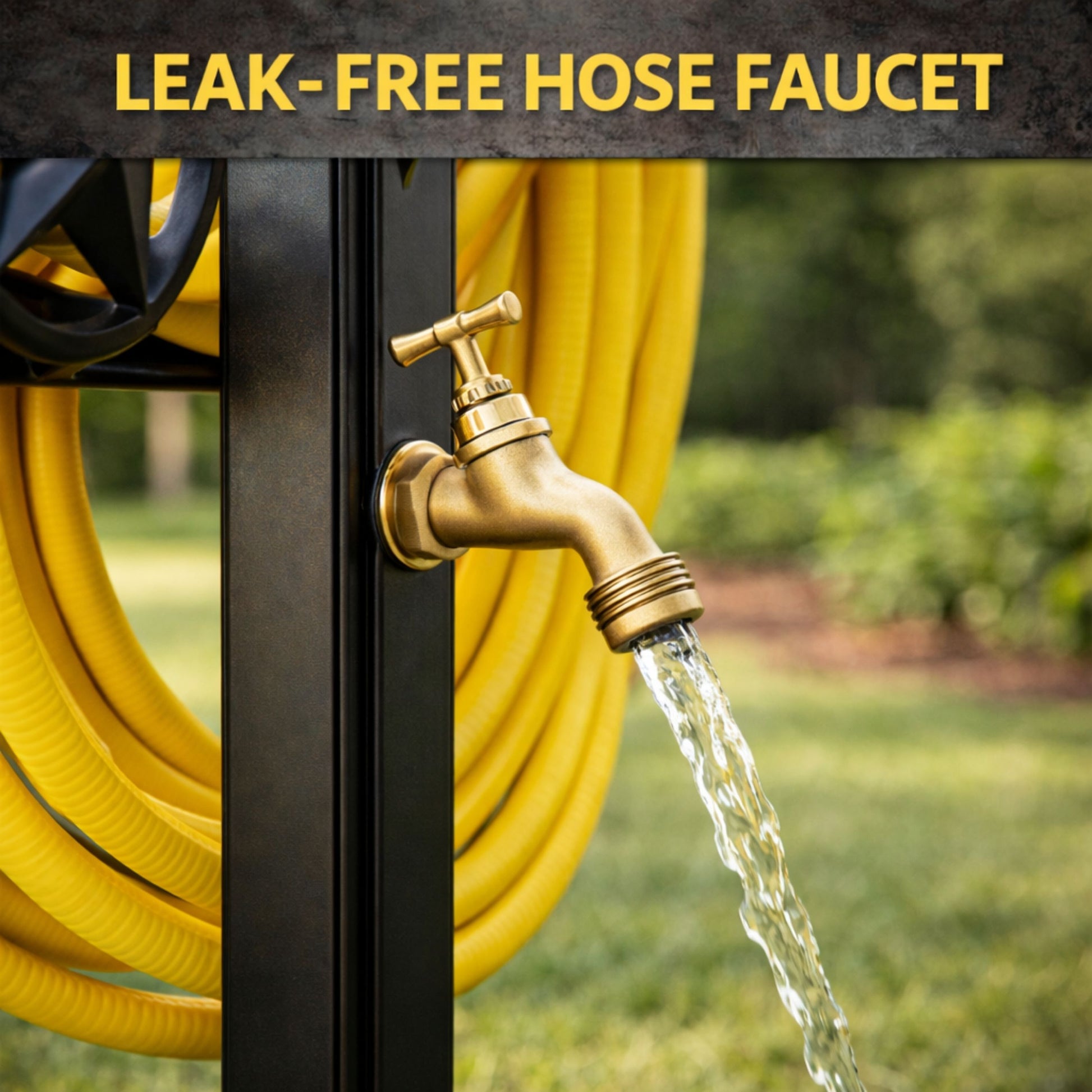 decorative steel garden hose hanger with post and water faucet