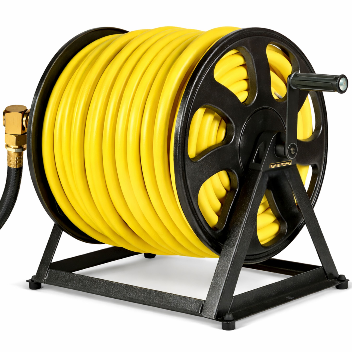 Dual-use hose reel mount designed for floor or wall installation with 200 ft garden hose capacity