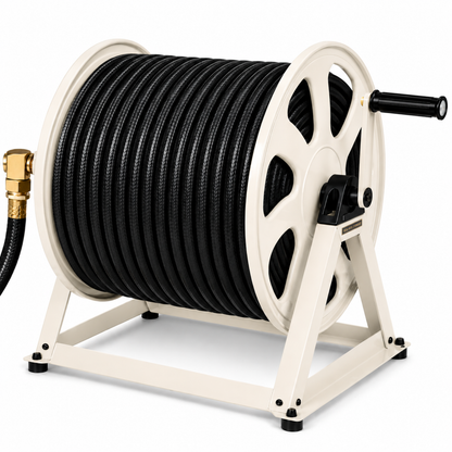 white wall mount hose reel made of steel
