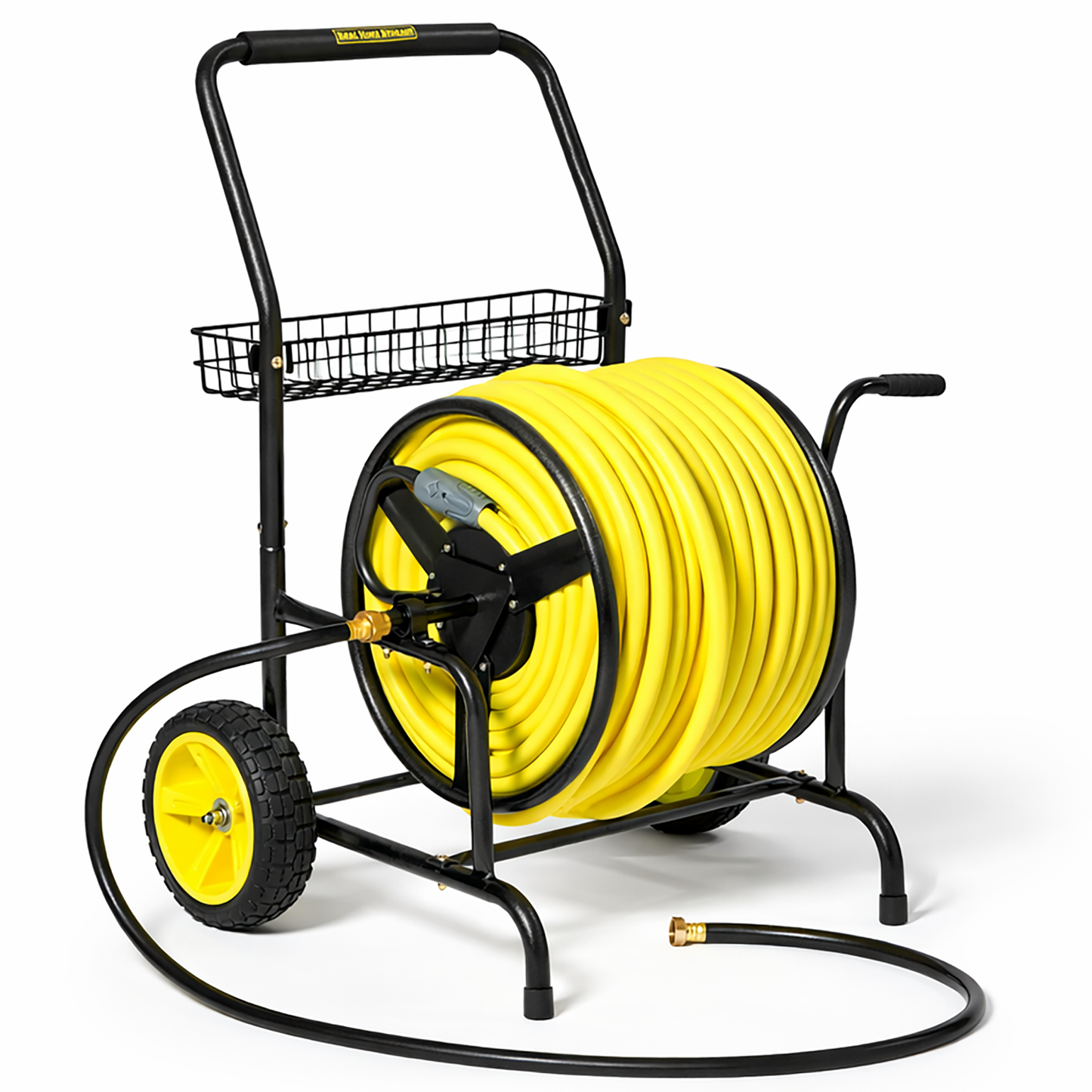 heavy duty hose reel cart with 2 wheels, metal frame, 300ft garden hose capacity for large yards
