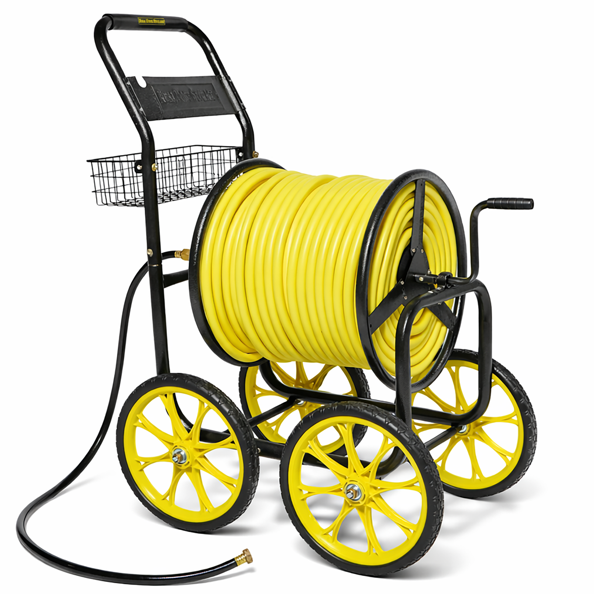 industrial duty oversized hose reel cart with four wheels for commercial use, 400ft garden hose capacity