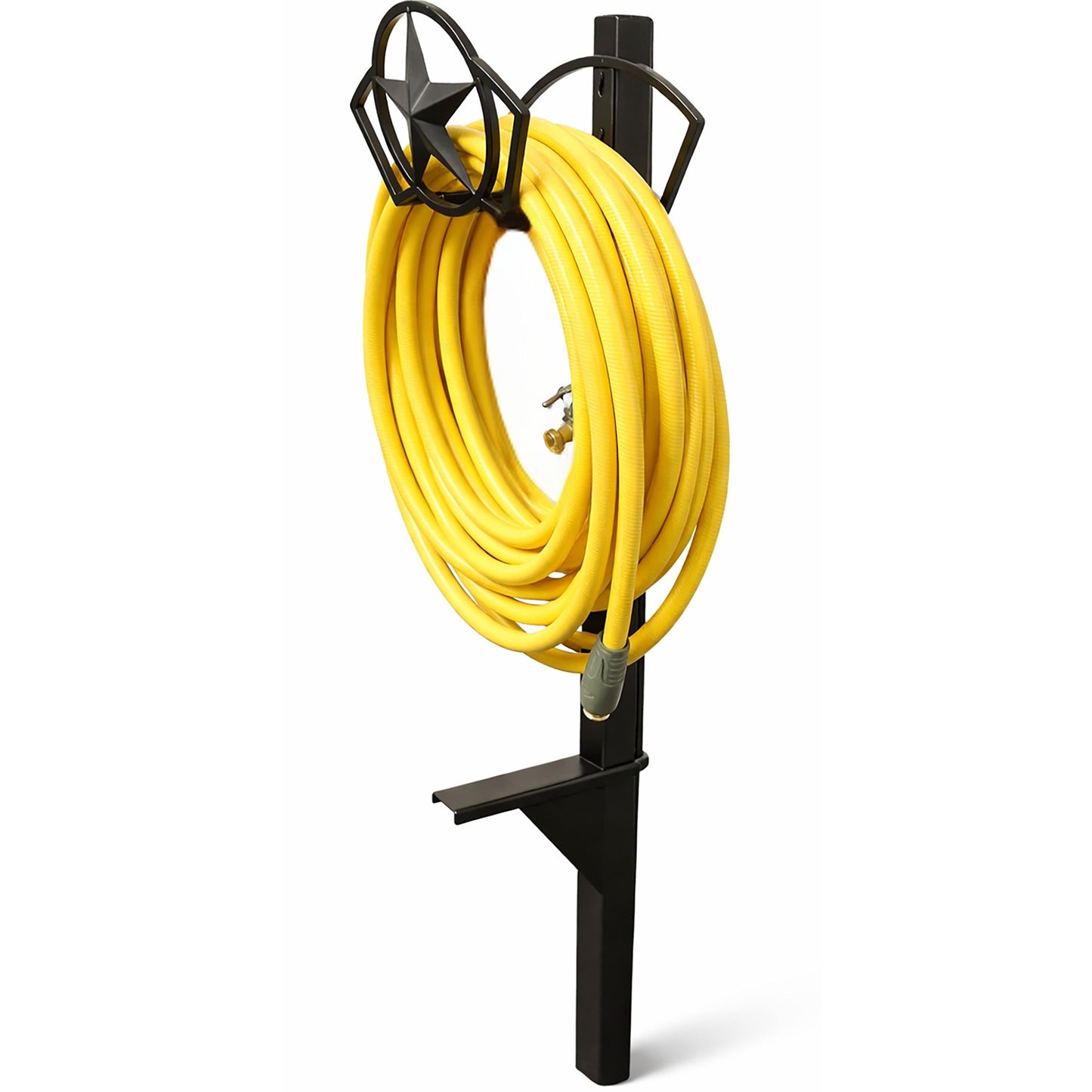 decorative steel garden hose hanger with post and water faucet