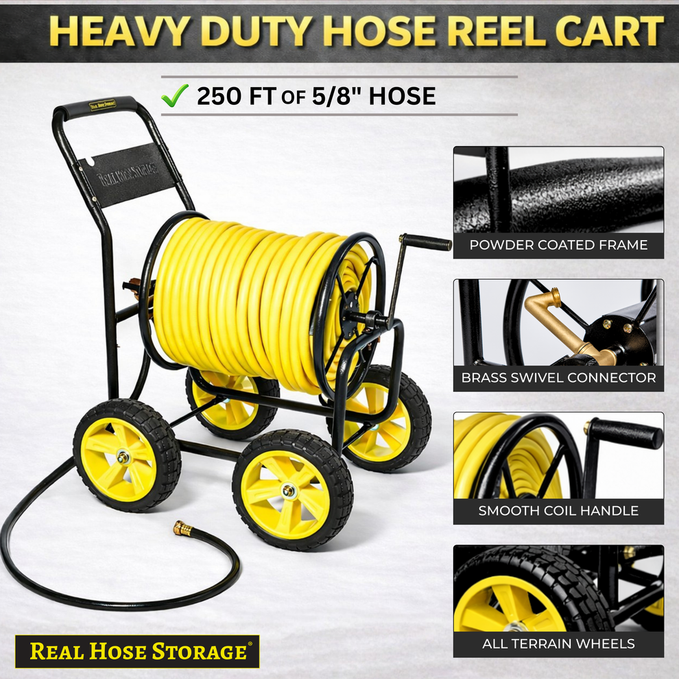 Real Hose Storage | Hose Reel Cart | 250ft Hose Capacity