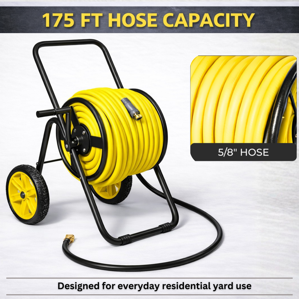 Residential Hose Reel Cart with Wheels | Real Hose Storage