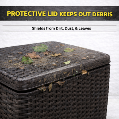 resin wicker hose storage box designed for lightweight garden hose organization