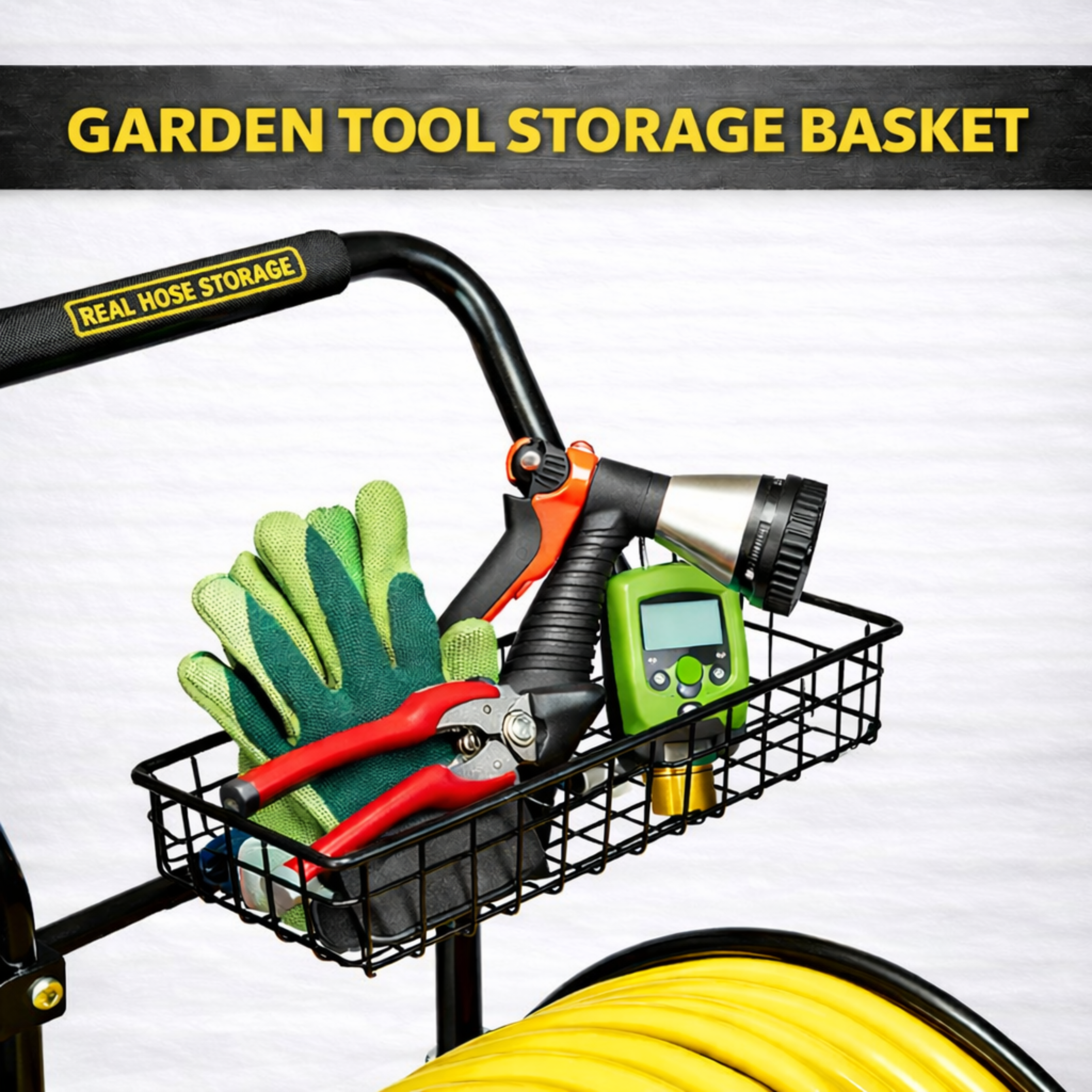 Metal hose cart with two wheels and 300 ft hose capacity for residential and light commercial watering