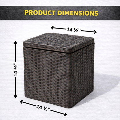 Hose storage cubby box holding lightweight garden hose with up to 200 ft capacity