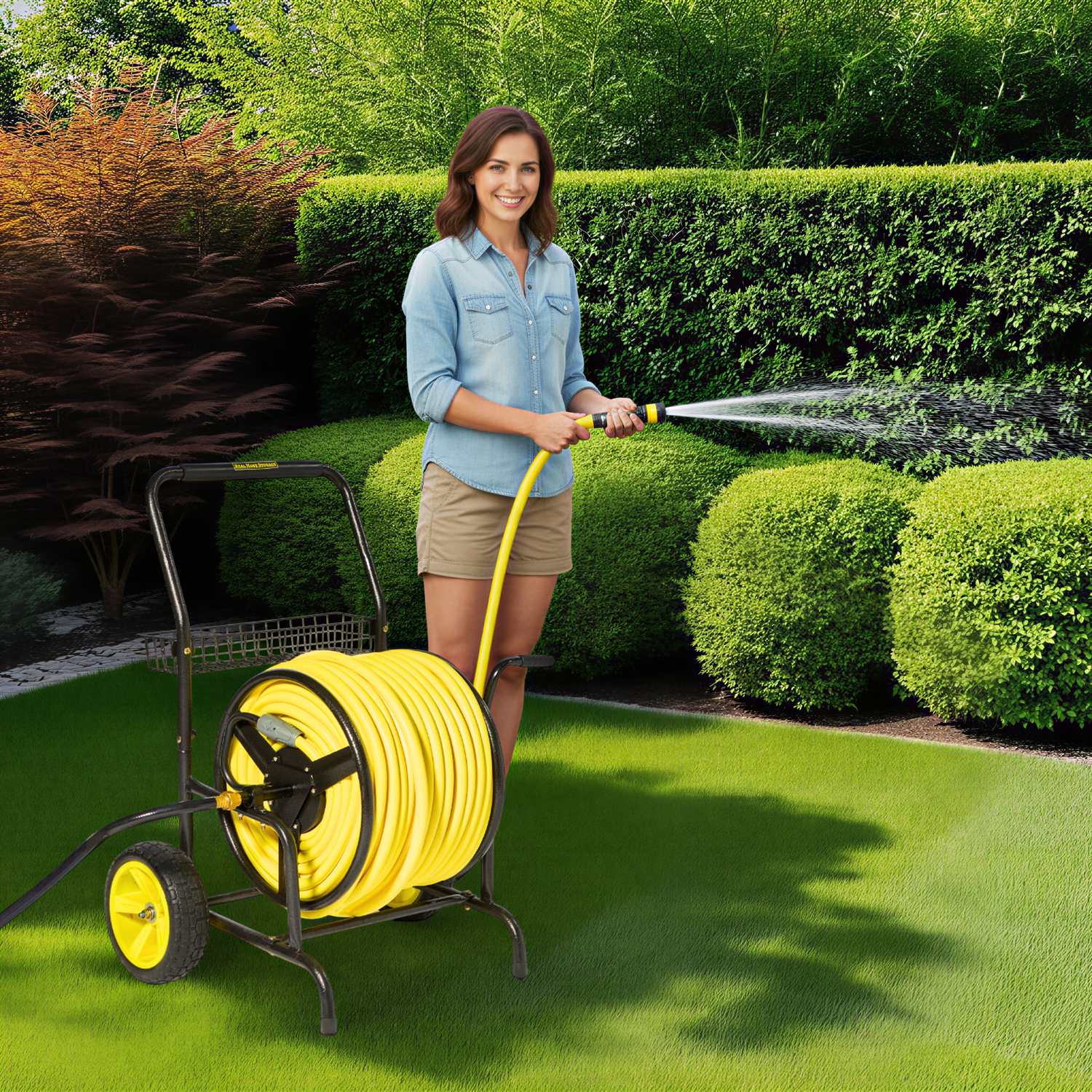 metal heavy duty hose reel cart for large garden hoses with wheels