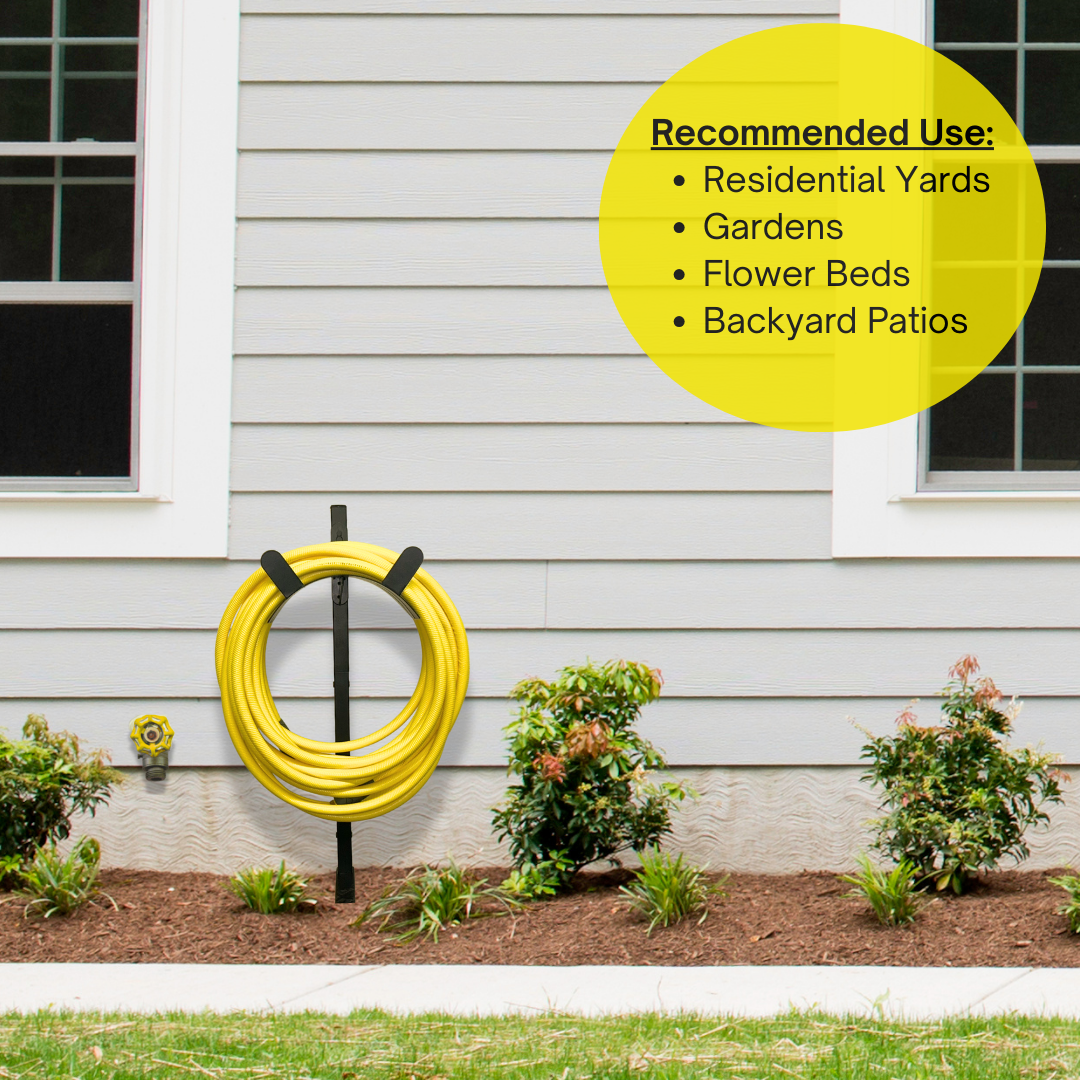 mounted hose hanger with post for small yards and gardens