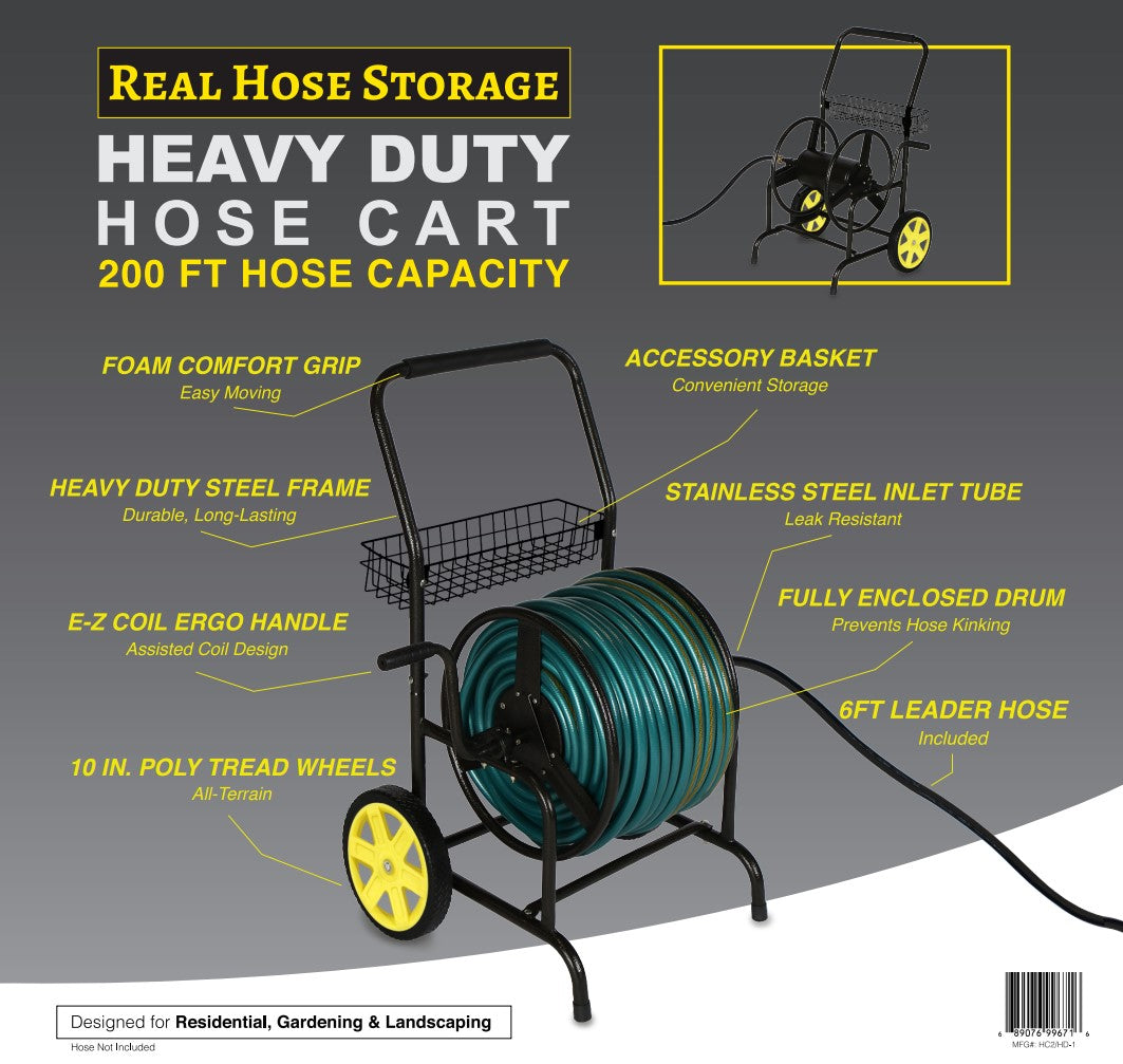 2-Wheel Heavy Duty Hose Cart - 200ft Hose Capacity – Real Hose Storage