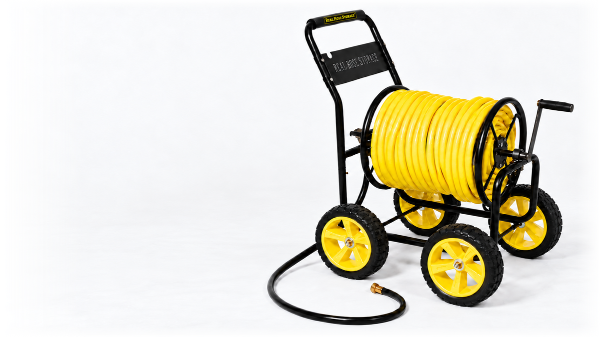 Real hose storage 4 wheel hose reel cart with wheels